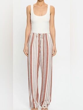 Kivari Rust & White Striped Drawstring Wide-Leg Pants Size 4